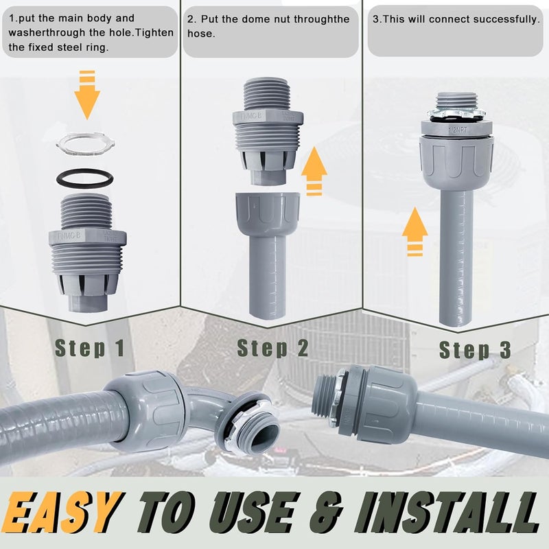 Feotech Liquid-Tight Conduit and Connector Kit - 1/2 Inch 15 FT Non Metallic Liquid Tight Electrical Conduit with 2 Straight and 2 Angle Fittings - Image 5